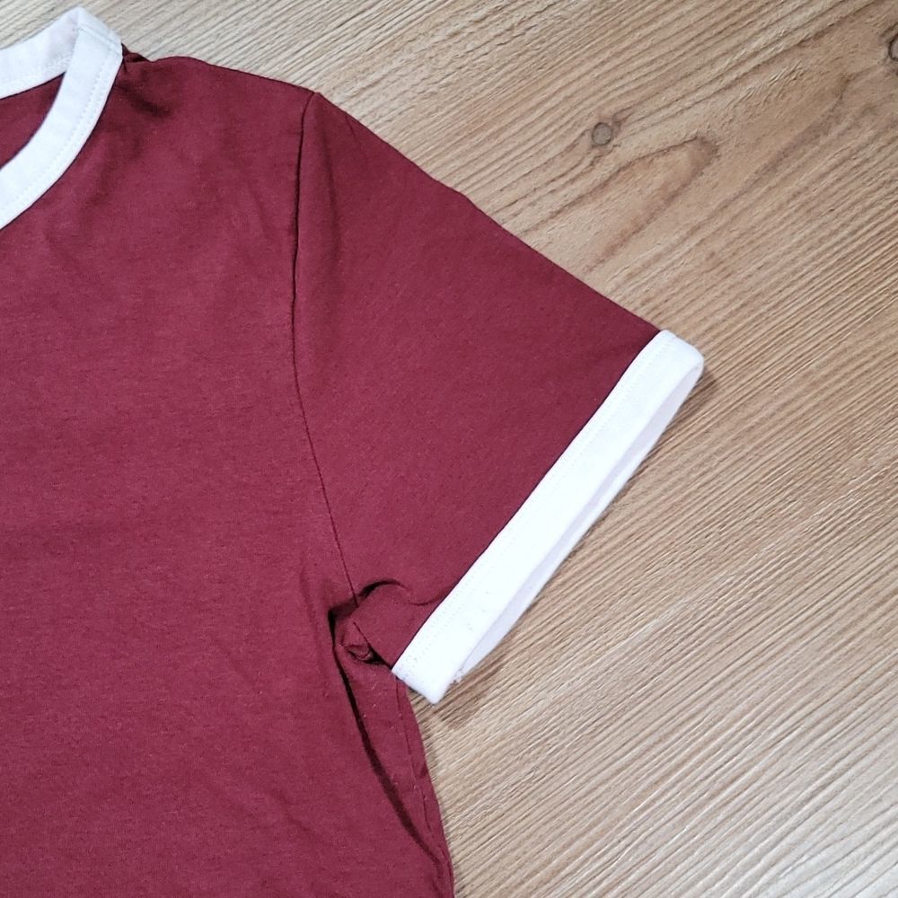💜H&M Divided Maroon &White Cropped Short Sleeve Top Medium - Picture 5 of 9